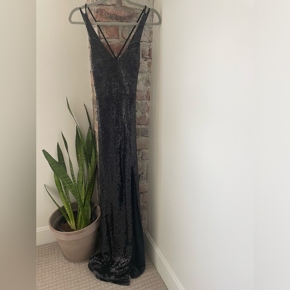 Fashion Nova Strappy Black Sequin Formal Dress